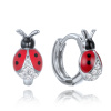 MINET Detské strieborné náušnice červená beruška vykladaná zirkónmi JMAD0062SE00