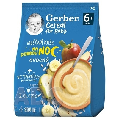 Gerber Cereal Mliečna KAŠA Dobrú noc Ovocná (od ukonč. 6. mesiaca) 1x230 g, 8445290501806