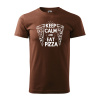 Sablio Tričko s potlačou Keep calm & eat pizza - hnědé 3XL