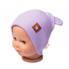Baby Nellys Rebrovaná dvojvrstvová čiapka s uškami TEDDY - lila 68-74 (6-9m)