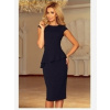 Numoco 192-4 Elegantné midi šaty s volánikmi - tmavomodré