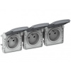 LEGRAND Zásuvka 3x2P+T trojitá Plexo IP55 sivá 69564 vodorovné