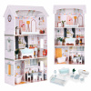 EcoToys Domček pre bábiky Alice, 3 poschodia, 4 izby, 9 kusov nábytku ECOTOYS
