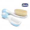 Kartáč a hřebínek na vlasy pro miminko CHicco modrý s přírodním vlasem (Dětský kartáč a hřebínek s přírodním vlasem pro miminko Chicco modrý)