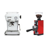 Ascaso Dream ONE, Cloud White + Eureka Mignon Libra 65 All Purpose, CR ferrari red