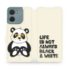 Flipové pouzdro Mobiwear - Motorola Moto E15 - M041S Panda - life is not (Knížkové flip pouzdro, obal, kryt na mobil Motorola Moto E15 - M041S Panda - life is not, materiál Umělá kůže + TPU - ochrana