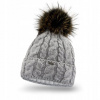 Beanie scj zimná čiapka hnedá, šedá. Universal (Svetlošedá dámska zimná páperová čiapka s brmbolcom SCJ)