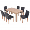 vidaXL Jedálenský stôl a stoličky, 7 ks, umelá koža a dubové drevo, čierne [243529]