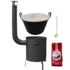 Green Home kotol na guláš a zabíjačku smalt 100 L (1,2 mm), STRONG kovová kotlina 60 cm 1,5 mm, žiaruvzdorná farba PLUS 600, Green Home pokrievka drevená SMREK, vareška 50 cm SMREK, GURMÁN sladká papr
