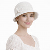 Letný dámsky nemačkavý biely klobúk s mašličkou - cloche - Seeberger Veľkosť: 57 cm (M)