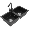 Mexen Mario granitový drez 2-komorový s kuchynskou batériou Duero, čierny/strieborný metalik - 6504-73-671600-70