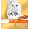 Purina Gourmet Gold pre mačky, kačica s olivami, pstruh so zeleninou, králik s mrkvou, teľacina, 8x85 g