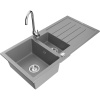 Mexen Andres 1,5-komorový granitový kuchynský drez s odkvapkávačom 100x50 cm a kuchynská batéria Telma, šedá, 6515-71-670200-00
