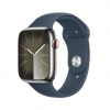 Apple Watch Series 9 45mm Cellular Stříbrný nerez s ledově modrým sportovním řemínkem - S/M MRMN3QC/A