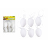 Sada 6 dekoračných plastových vajíčok na zavesenie, biele, 6 cm
