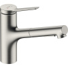 HANSGROHE Zesis M33 páková drezová batéria s vyťažiteľnou sprškou s prepínaním, 2jet, výška výtoku 146 mm, vzhľad nerezovej ocele, 74800800