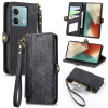 Peňaženkové kožené puzdro Geometric Zipper na Xiaomi Redmi Note 13 - Čierna