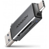 AXAGON čítačka pamäťových kariet microSD/SD / CRE-DAC / USB 3.2 gen1 / USB-A + USB-C / kovové telo