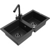 Mexen Mario granitový drez s 2-komorami s kuchynskou batériou Duero, čierny/strieborný metalický - 6504-73-671600-70-B