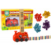 LEAN TOYS Červený dinosaurus auto na batériu aranžuje farebné domino - 4 farby kociek