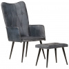 vidaXL Kreslo wingback s podnožkou sivé pravá koža - Sivá - 118093-64783