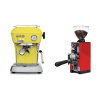 Ascaso Dream ONE, Sun Yellow + Eureka Mignon Libra 65 All Purpose, CR ferrari red