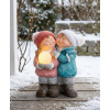 Postavička MagicHome Vianoce, Chlapček a dievčatko so snehovou guľou, 1 LED, keramika, 27,5x23x40 cm