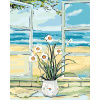 ZUTY Maľovanie podľa čísel - NARCIS V OKNE PRI PLÁŽI Rámovanie: vypnuté plátno na rám, Rozmer: 80x100 cm