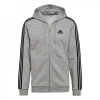 adidas Essentials Fleece 3-Stripes Full-Zip pánska mikina Med Grey/Black XL