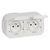 Legrand Plexo IP55 Zásuvka 2x2P+T, komplet, povrchová montáž, automatické svorky, predkáblovaná, vodorovná, 16A, 230V, Biela