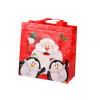 mamido Darčeková taška Santov Klaus a tučniaky červená 22cm x 22cm x 11cm