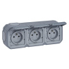 Legrand Plexo IP55 Zásuvka 3x2P+T, komplet, povrchová montáž, automatické svorky, predkáblovaná, vodorovná, 16A, 230V, Sivá