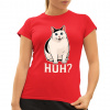 Huh? - biela mačka - dámske tričko s potlačou - Tričkový | S | Červená | Dámske - super slim