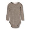 Merino body s hodvábom detské dlhý rukáv hnedej khaki melange Lucca Wheat Veľkosť: 74