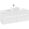 VILLEROY & BOCH Collaro závesná skrinka pod umývadlo na dosku (umývadlo v strede), 4 zásuvky, s LED osvetlením, 1400 x 500 x 548 mm, Glossy White, C045B0DH