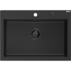 Mexen Elix, 1-korový granitový drez 700 x 500 mm, čierna/strieborná metalíza, čierny sifón, 6526701005-73-B