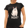 Huh? - biela mačka - dámske tričko s potlačou - Tričkový | M | Čierna | Dámske - super slim