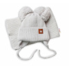 BABY NELLYS Zimná čiapka s šálom STAR - sivá s brmbolcami - 68-80 (6-12m)