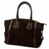 Dámska hnedá kožená kabelka cez rameno Luka 26-025, bočná taška 36 x 25 x 12 cm