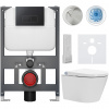 CERANO - Závesné WC s bidetom Cronus Premium - biela lesklá - tlačidlo Prime/Modulo, čierne - závesné - nízky modul - predstenová inštalácia / sadrokartón - 59,3x38,4 cm