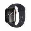 Apple Watch Series 9 45mm Cellular Grafitově šedý nerez s temně inkoustovým sportovním řemínkem - S/M MRMV3QC/A