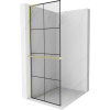 Mexen Kioto+ L, sprchová zástena Walk-In s poličkou a vešiakom 80 x 200 cm, 8mm číre sklo čierny vzor, zlatý matný profil, 800-080-123-55-77