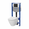 Cersanit City, System50 PNEU podomietkový rám + závesná wc misa City Oval CleanOn + čierne tlačidlo Circle, S701-763