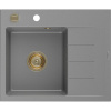 Mexen Ben, 1-komorový granitový drez 600x500x190 mm, ľavý + zlatý sifón, šedá, 6522605000-71-G