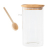 Dóza Pebbly, PKV-050, skleněná, čtvercová, na potraviny, 1,4 l, bambusové víko, odměrka 15 ml, 11 x 11 x 19 cm