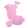 Baby Nellys 3-dielna mušelínová súpravička, body, kraťasky + čelenka GIRL, ružová, veľ. 68