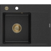 Mexen Ben, 1-komorový granitový drez 600x500x190 mm, ľavý + zlatý sifón, čierna-strieborná metalíza, 6522605000-73-G