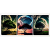 Sada troch moderných obrazov – stromy a vesmír v abstraktnom štýle Veľkosť: 180x80