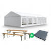 Záhradný Party stan 6x12m PVC PREMIUM + PIVNÉ SETY 12ks + PODLAHA 288ks farba Biela