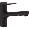 HANSGROHE Zesis M33 páková drezová batéria s vyťažiteľnou sprškou s prepínaním, 2jet, sBox lite, výška výtoku 146 mm, matná čierna, 74803670